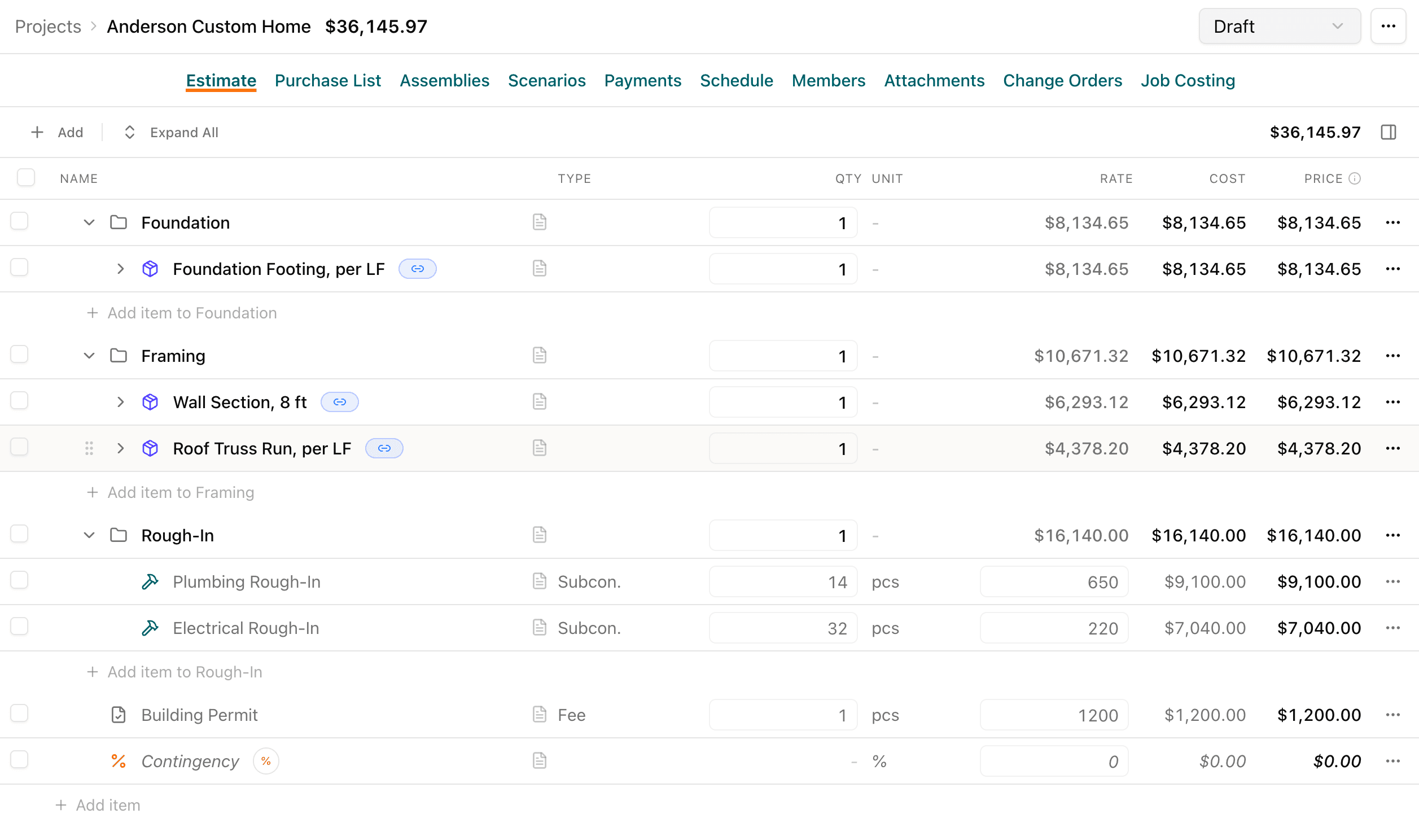 Amberdesk project estimate view